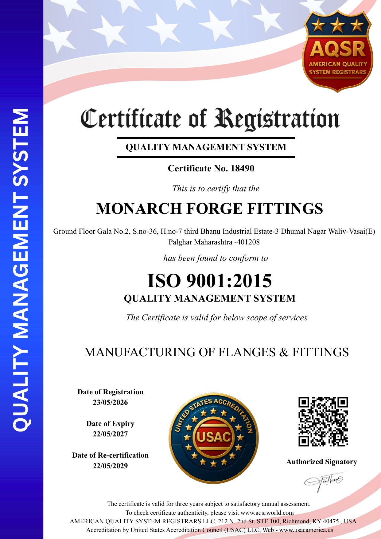 ISO 9001:2015 Quality Management System Certificate